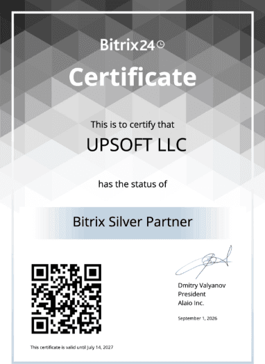 Bitrix24.com Silver Partner Certificate